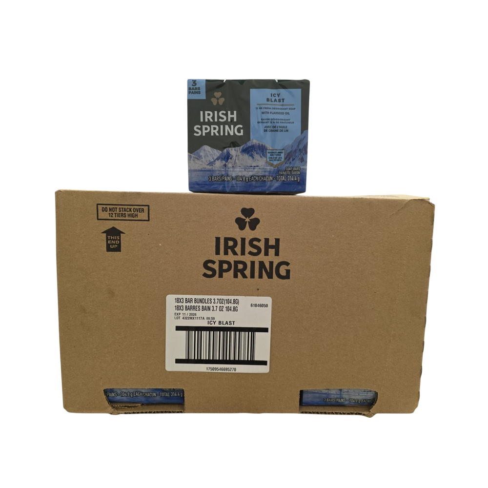 Irish Spring Soap (Icy Blast), 18 Packs of 3 Count, 3.7 oz (104.8 g)